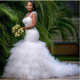 Vintage Sequin Mermaid South Africa Wedding Dresses with Ruffles Train MyChicDress